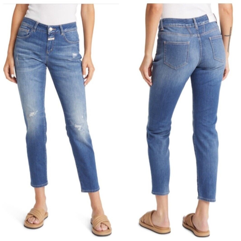 Closed Baker‎ Slim Ankle Jeans Women's 24 Blue Distressed Organic Cotton NWT